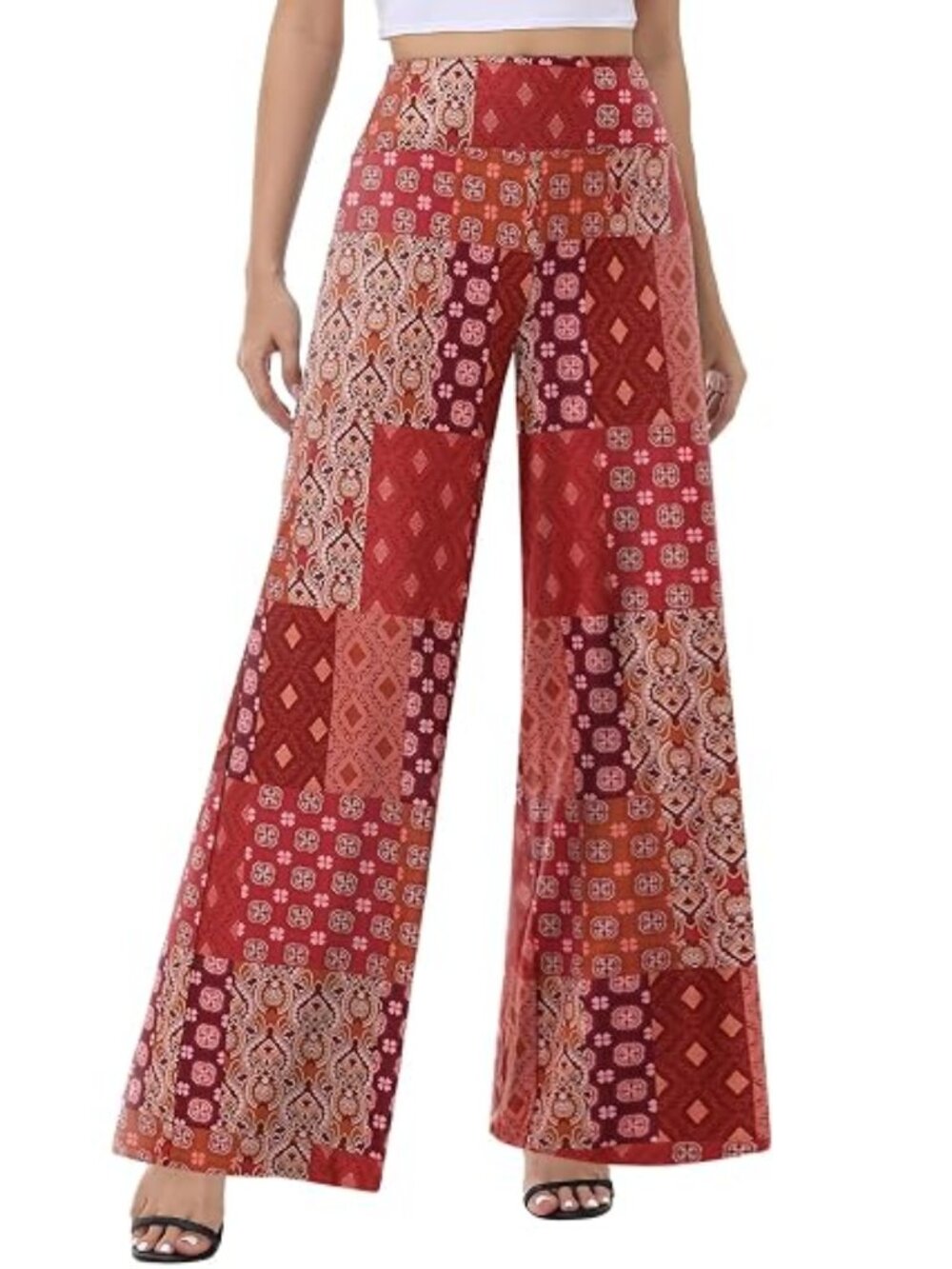 "Boho Red " NEW Womens Stretchy Wide Leg Lounge Palazzo Pants Size 3X